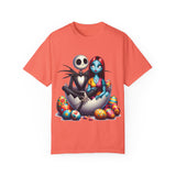 Cute Couples Halloween T-Shirt - Unisex Garment-Dyed Tee with Skeleton & Monster Designs