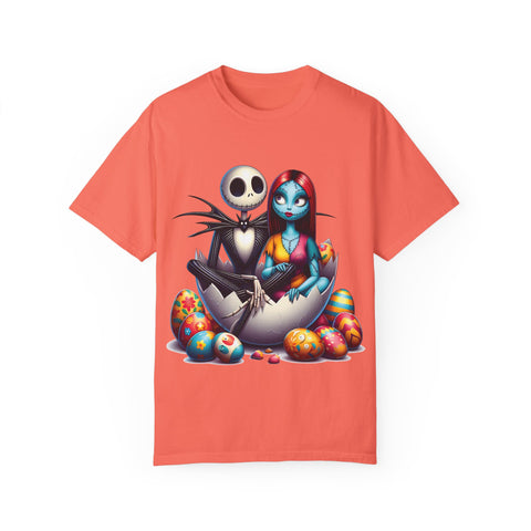 Cute Couples Halloween T-Shirt - Unisex Garment-Dyed Tee with Skeleton & Monster Designs