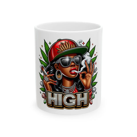 High Vibe Ceramic Mug - Stylish 11oz & 15oz Coffee Cup for Cannabis Enthusiasts