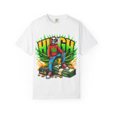 High Vibes Unisex Garment-Dyed T-Shirt - Retro Skeleton & Cannabis Graphic Tee