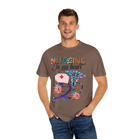 Nursing Heart T-Shirt - Unisex Garment-Dyed Tee for Healthcare Workers