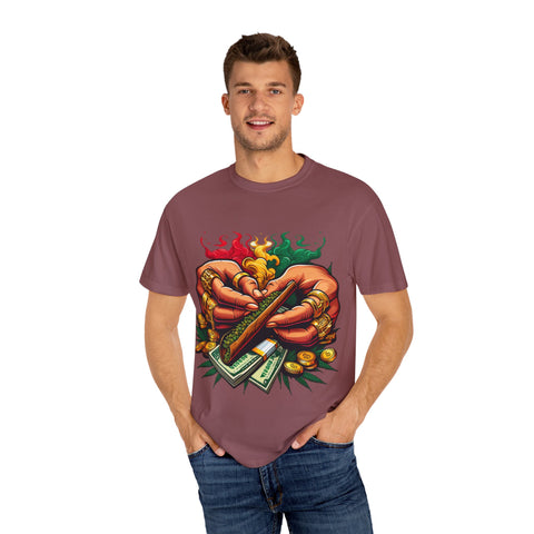 Vibrant Herbal Tees - Unisex Garment-Dyed T-shirt with Hand Rolling Design
