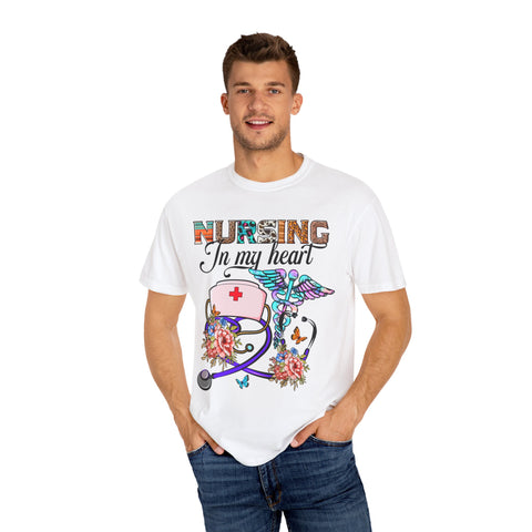 Nursing Heart T-Shirt - Unisex Garment-Dyed Tee for Healthcare Workers