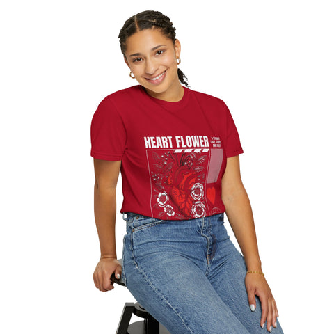 Heart Flower Unisex Garment-Dyed T-shirt - Symbol of Love and Strength