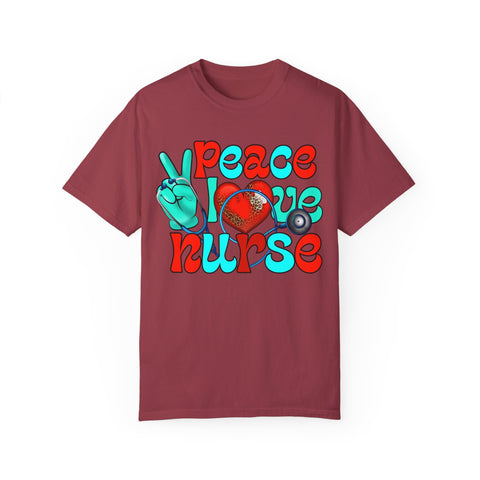 Peace Love Nurse Unisex Garment-Dyed T-Shirt