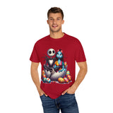 Cute Couples Halloween T-Shirt - Unisex Garment-Dyed Tee with Skeleton & Monster Designs