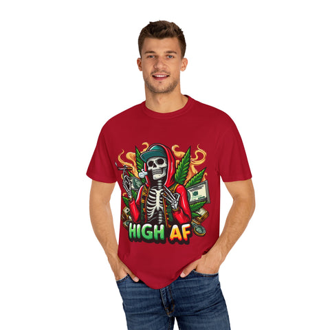 High AF Unisex Garment-Dyed T-Shirt – Bold Skeleton Design for Chill Vibes
