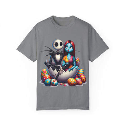 Cute Couples Halloween T-Shirt - Unisex Garment-Dyed Tee with Skeleton & Monster Designs