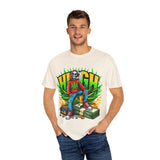 High Vibes Unisex Garment-Dyed T-Shirt - Retro Skeleton & Cannabis Graphic Tee