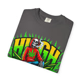 High Vibes Unisex Garment-Dyed T-Shirt - Retro Skeleton & Cannabis Graphic Tee