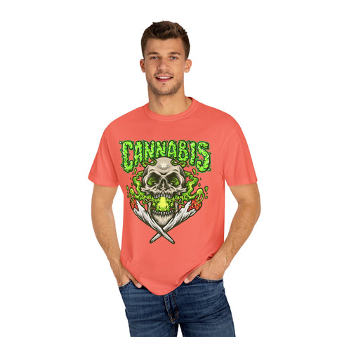 Skull & Cannabis Unisex Garment-Dyed T-Shirt - Unique Graphic Tee for Weed Enthusiasts