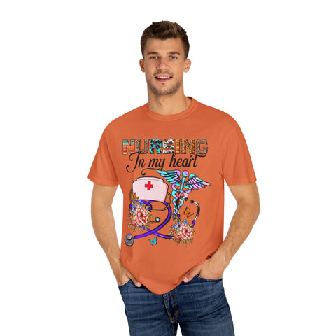 Nursing Heart T-Shirt - Unisex Garment-Dyed Tee for Healthcare Workers