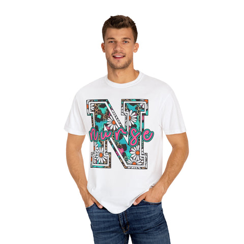 Nurse Floral Monogram T-Shirt - Unisex Garment-Dyed Style