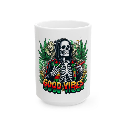 Good Vibes Ceramic Mug - 11oz & 15oz, Perfect for Relaxation and Gifting