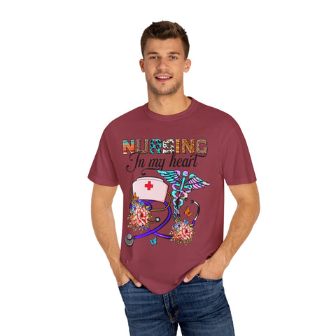 Nursing Heart T-Shirt - Unisex Garment-Dyed Tee for Healthcare Workers