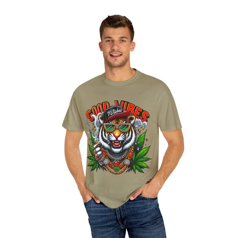 Good Vibes Tiger Graphic T-Shirt - Unisex Garment-Dyed Tee for Relaxed Summer Style