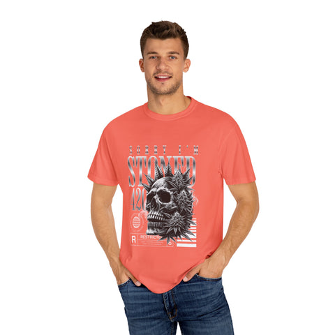 Unisex Skull and Leaves Graphic T-shirt - 'Sorry I'm Stoned 420'