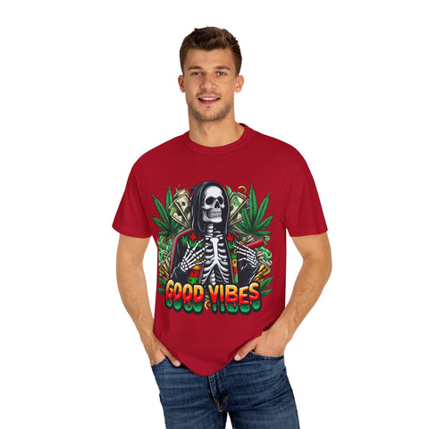 Good Vibes Unisex T-Shirt - Garment-Dyed Skeleton Design