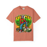 High Vibes Unisex Garment-Dyed T-Shirt - Retro Skeleton & Cannabis Graphic Tee