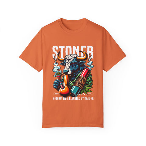 Stoner Bull T-Shirt - High on Life Design - Unisex Garment-Dyed Tee for Cannabis Enthusiasts