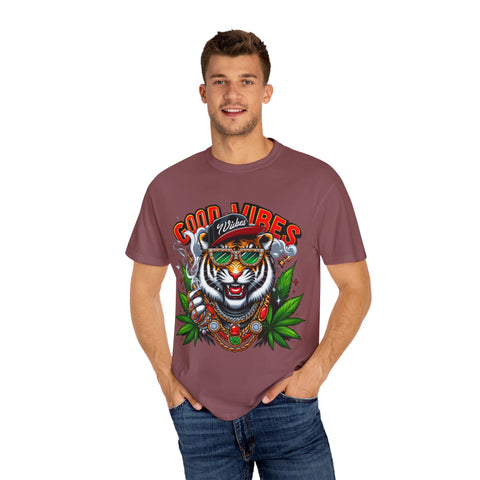 Good Vibes Tiger Graphic T-Shirt - Unisex Garment-Dyed Tee for Relaxed Summer Style