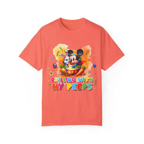 Chilling With My Peeps Unisex Garment-Dyed T-shirt | Fun Easter Graphic Tee