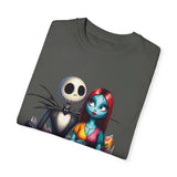 Cute Couples Halloween T-Shirt - Unisex Garment-Dyed Tee with Skeleton & Monster Designs