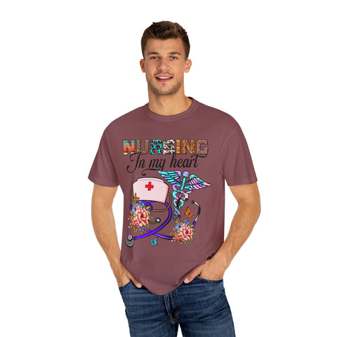Nursing Heart T-Shirt - Unisex Garment-Dyed Tee for Healthcare Workers