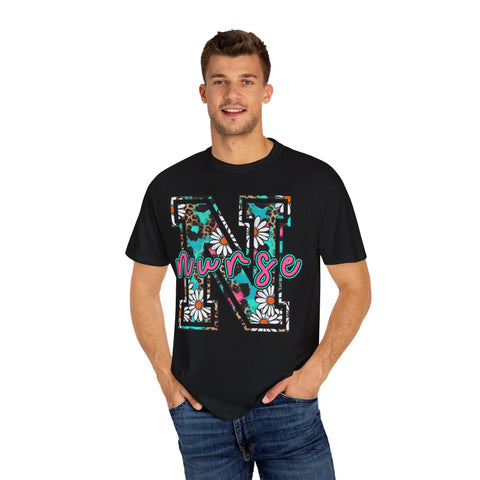 Nurse Floral Monogram T-Shirt - Unisex Garment-Dyed Style