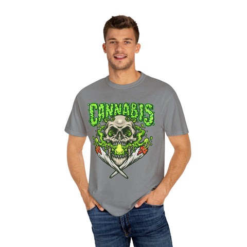 Skull & Cannabis Unisex Garment-Dyed T-Shirt - Unique Graphic Tee for Weed Enthusiasts