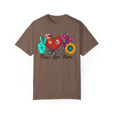 Peace Love Nurse T-Shirt | Unisex Garment-Dyed Tee for Healthcare Heroes