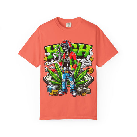 High Vibe Unisex Garment-Dyed T-Shirt - Skull & Cannabis Design
